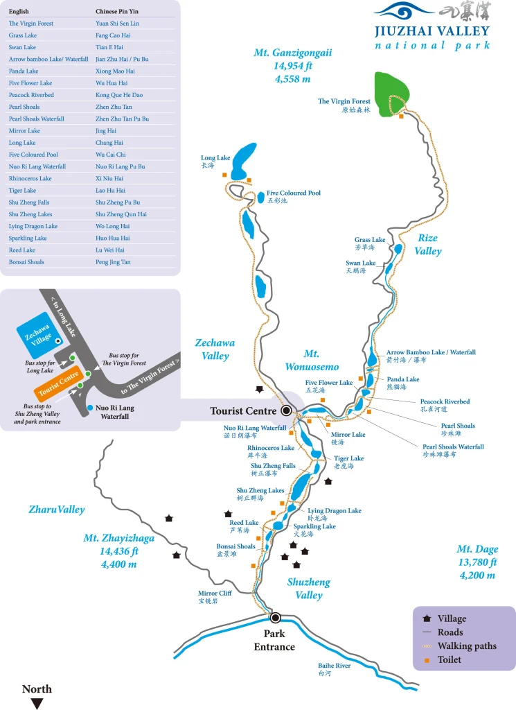 Jiuzhaigou Valley National Park Map