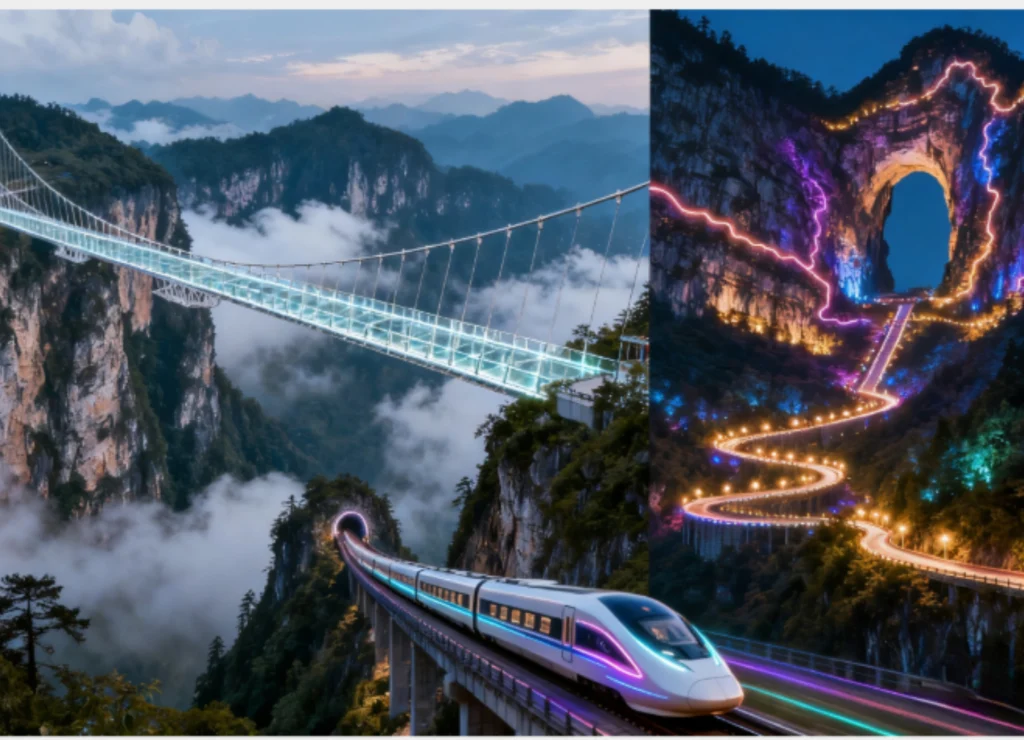 tianmen mountain and grand canyon with high speed way